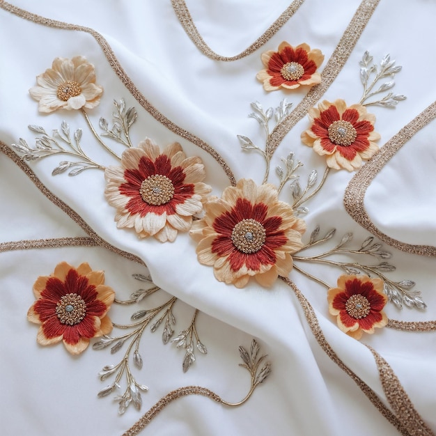 Ręcznie wyszywany motyw na tkaninie